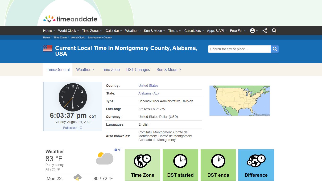 Current Local Time in Montgomery County, Alabama, USA